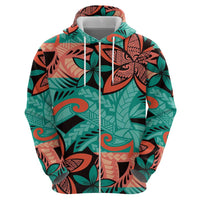 Plumeria Polynesian Pattern Zip Hoodie Unique Fantasy Teal Orange LT01 - Polynesian Pride