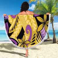 Plumeria Polynesian Pattern Beach Blanket Unique Fantasy Yellow Purple