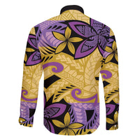 Plumeria Polynesian Pattern Family Matching Long Sleeve Bodycon Dress and Hawaiian Shirt Unique Fantasy Yellow Purple LT01 - Polynesian Pride