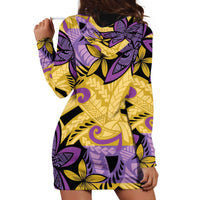 Plumeria Polynesian Pattern Hoodie Dress Unique Fantasy Yellow Purple