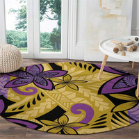 Plumeria Polynesian Pattern Round Carpet Unique Fantasy Yellow Purple