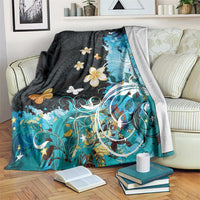Blue Grunge Polynesian Pattern Blanket Plumeria Floral LT01 Blue - Polynesian Pride