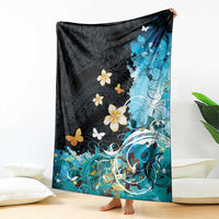 Blue Grunge Polynesian Pattern Blanket Plumeria Floral LT01 - Polynesian Pride
