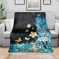 Blue Grunge Polynesian Pattern Blanket Plumeria Floral LT01 - Polynesian Pride