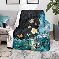 Blue Grunge Polynesian Pattern Blanket Plumeria Floral LT01 - Polynesian Pride