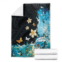 Blue Grunge Polynesian Pattern Blanket Plumeria Floral LT01 - Polynesian Pride