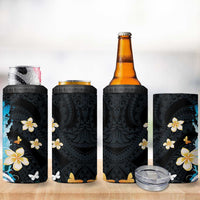 Blue Grunge Polynesian Pattern 4 in 1 Can Cooler Tumbler Plumeria Floral