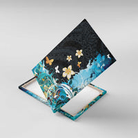 Blue Grunge Polynesian Pattern Canvas Wall Art Plumeria Floral