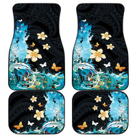 Blue Grunge Polynesian Pattern Car Mats Plumeria Floral