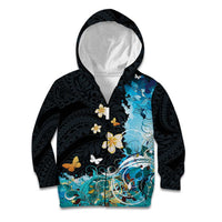 Blue Grunge Polynesian Pattern Kid Hoodie Plumeria Floral