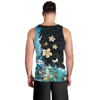 Blue Grunge Polynesian Pattern Men Tank Top Plumeria Floral