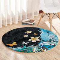 Blue Grunge Polynesian Pattern Round Carpet Plumeria Floral LT01 - Polynesian Pride