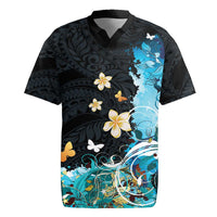 Blue Grunge Polynesian Pattern Rugby Jersey Plumeria Floral