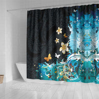 Blue Grunge Polynesian Pattern Shower Curtain Plumeria Floral LT01 - Polynesian Pride