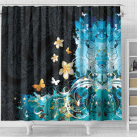 Blue Grunge Polynesian Pattern Shower Curtain Plumeria Floral LT01 - Polynesian Pride