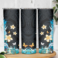Blue Grunge Polynesian Pattern Skinny Tumbler Plumeria Floral LT01 - Polynesian Pride
