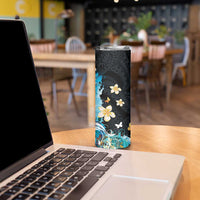 Blue Grunge Polynesian Pattern Skinny Tumbler Plumeria Floral LT01 - Polynesian Pride