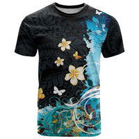 Blue Grunge Polynesian Pattern T Shirt Plumeria Floral LT01 Blue - Polynesian Pride