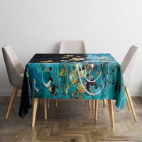 Blue Grunge Polynesian Pattern Tablecloth Plumeria Floral