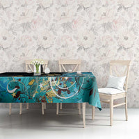 Blue Grunge Polynesian Pattern Tablecloth Plumeria Floral