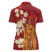 Hawaii King Kamehameha Women Polo Shirt Plumeria Lauhala Pattern