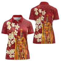 Hawaii King Kamehameha Women Polo Shirt Plumeria Lauhala Pattern