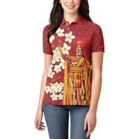 Hawaii King Kamehameha Women Polo Shirt Plumeria Lauhala Pattern