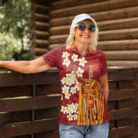 Hawaii King Kamehameha Women Polo Shirt Plumeria Lauhala Pattern