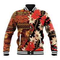 Hawaii Christmas Poinsettia Lei Baseball Jacket Tapa Pattern - Polynesian Pride