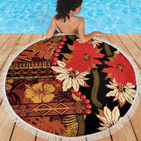 Hawaii Christmas Poinsettia Lei Beach Blanket Tapa Pattern - Polynesian Pride