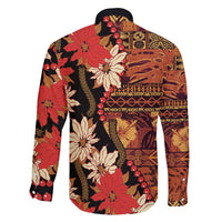 Hawaii Christmas Poinsettia Lei Family Matching Off Shoulder Maxi Dress and Hawaiian Shirt Tapa Pattern - Polynesian Pride