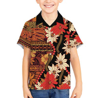 Hawaii Christmas Poinsettia Lei Family Matching Puletasi and Hawaiian Shirt Tapa Pattern - Polynesian Pride