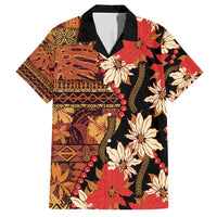 Hawaii Christmas Poinsettia Lei Family Matching Short Sleeve Bodycon Dress and Hawaiian Shirt Tapa Pattern - Polynesian Pride