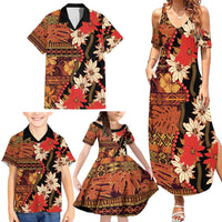 Hawaii Christmas Poinsettia Lei Family Matching Summer Maxi Dress and Hawaiian Shirt Tapa Pattern - Polynesian Pride