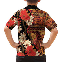 Hawaii Christmas Poinsettia Lei Family Matching Tank Maxi Dress and Hawaiian Shirt Tapa Pattern - Polynesian Pride
