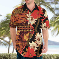 Hawaii Christmas Poinsettia Lei Hawaiian Shirt Tapa Pattern - Polynesian Pride