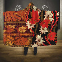 Hawaii Christmas Poinsettia Lei Hooded Blanket Tapa Pattern - Polynesian Pride