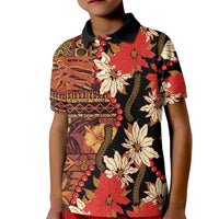 Hawaii Christmas Poinsettia Lei Kid Polo Shirt Tapa Pattern - Polynesian Pride