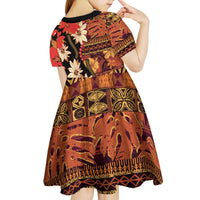Hawaii Christmas Poinsettia Lei Kid Short Sleeve Dress Tapa Pattern - Polynesian Pride