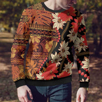 Hawaii Christmas Poinsettia Lei Ugly Christmas Sweater Tapa Pattern - Polynesian Pride