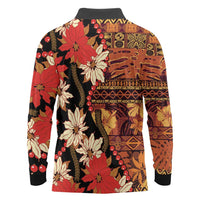 Hawaii Christmas Poinsettia Lei Long Sleeve Polo Shirt Tapa Pattern - Polynesian Pride