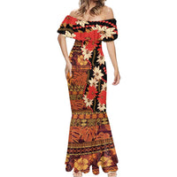 Hawaii Christmas Poinsettia Lei Mermaid Dress Tapa Pattern - Polynesian Pride