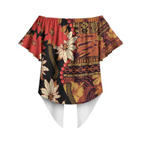 Hawaii Christmas Poinsettia Lei Off Shoulder Wrap Waist Top Tapa Pattern LT01 - Polynesian Pride