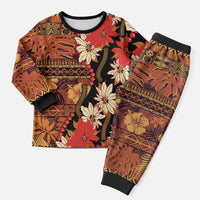 Hawaii Christmas Poinsettia Lei Christmas Pajama Set Tapa Pattern - Polynesian Pride