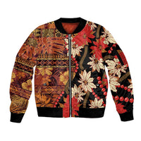 Hawaii Christmas Poinsettia Lei Sleeve Zip Bomber Jacket Tapa Pattern - Polynesian Pride
