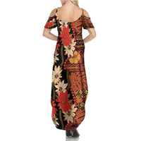 Hawaii Christmas Poinsettia Lei Summer Maxi Dress Tapa Pattern - Polynesian Pride