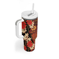 Hawaii Christmas Poinsettia Lei Tumbler With Handle Tapa Pattern - Polynesian Pride