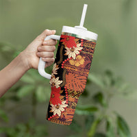 Hawaii Christmas Poinsettia Lei Tumbler With Handle Tapa Pattern - Polynesian Pride