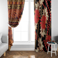 Hawaii Christmas Poinsettia Lei Window Curtain Tapa Pattern - Polynesian Pride