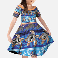Hawaii Turtles Pattern Special Blue Family Matching Long Sleeve Bodycon Dress and Hawaiian Shirt - Polynesian Pride